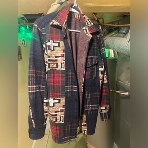 Men’s Beam Plus Japan Guide Shirt Wool Patchwork Jacquard Check Size L